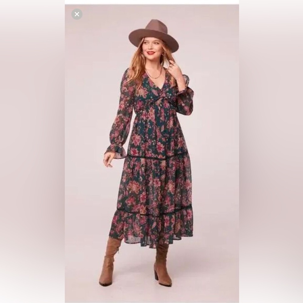 NWT Band of the Free BOG Dress Small Run the World Pine Berry Boho Floral Flowy